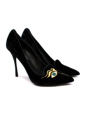 Nicholas Kirkwood Black Velvet Eye Embroidered Pumps