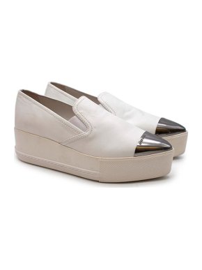 Miu Miu White Leather Platform Slip-On Trainers