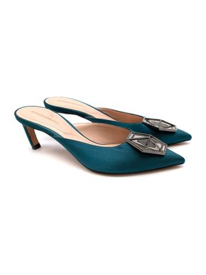Nicholas Kirkwood Teal Satin Embellished Mules