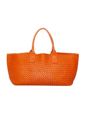Bottega Veneta Orange Intrecciato leather Capri tote bag