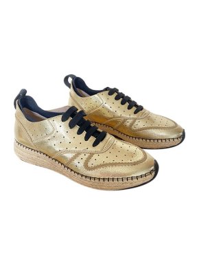 Gold leather & raffia espadrille trainers
