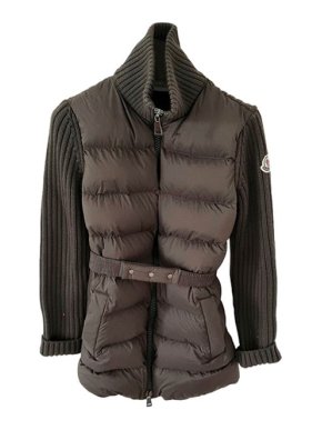 Moncler Khaki green padded nylon & ribbed knit jacket