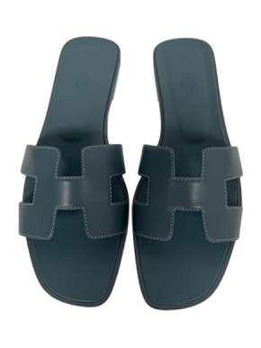 Hermes Blue Leather Oran Sandals