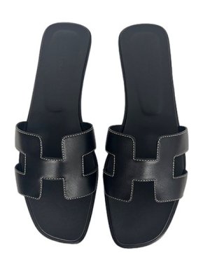 Hermes Black Box Calfskin Oran Sandals