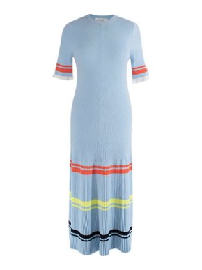 Victoria Beckham Striped Ribbed-Knit Midi Dress