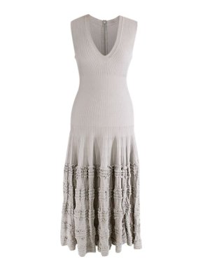 Alaia Grey stretch-knit ruffled skirt dress