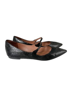 Tabitha Simmons Black snakeskin Mary Jane flat pumps