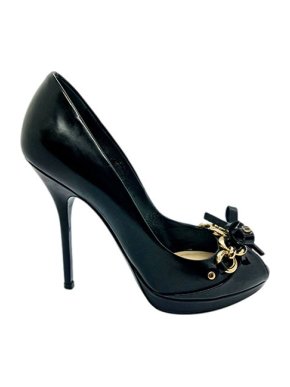 Dior Black Leather Chain Trim Pumps