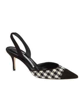 Manolo Blahnik Houndstooth Carolyne Slingback Sandals