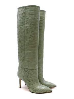 Paris Texas Green Croc-effect leather knee-high boots