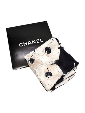 Chanel Black & White Flower Silk scarf