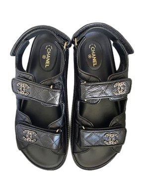 Chanel Sold Out Black Leather Dad Sandals