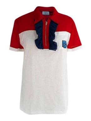 Prada bicolour chiffon ruffle trimmed polo top