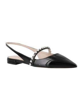 Miu Miu Crystal-embellished Patent-leather Slingback Flats