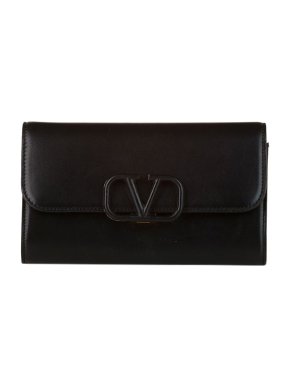 Valentino Garavani black leather VSling wallet on chain
