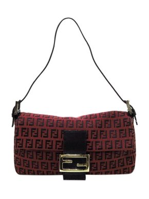 Fendi vintage red Zucchino canvas Baguette
