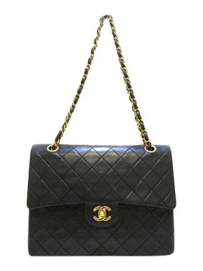 Chanel vintage black lambskin leather timeless flap bag