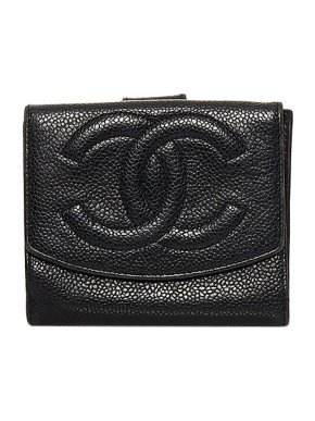 Chanel vintage black caviar leather CC compact wallet