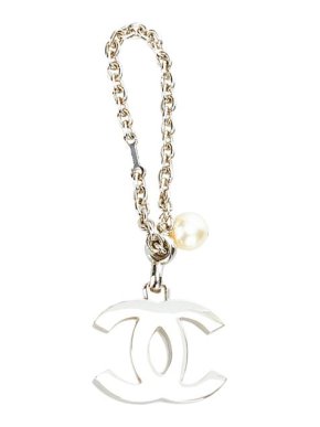 Chanel silver-tone metal & faux pearl CC keychain