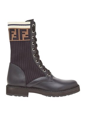 Fendi Leather Rockoko Combat Boots in Black