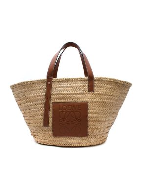 Loewe natural raffia & tan leather large Basket bag