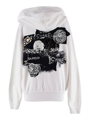 Chanel Cream Cotton Jersey Logo Zip Hoodie
