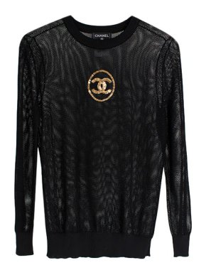 Chanel Black CC Applique Perforated Jumper