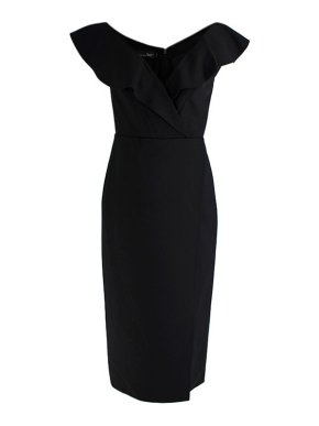 Ruffled Black Wool Cocktail Dress