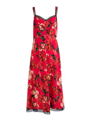 Molly Goddard red floral crepe dress with tulle trim