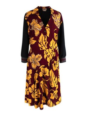 Prada Burgundy & Black Embellished V-Neck Dress