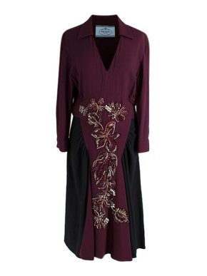Prada Burgundy & Black Embellished Dress