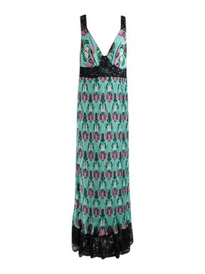Paco Rabanne lace-trimmed green floral plisse maxi dress