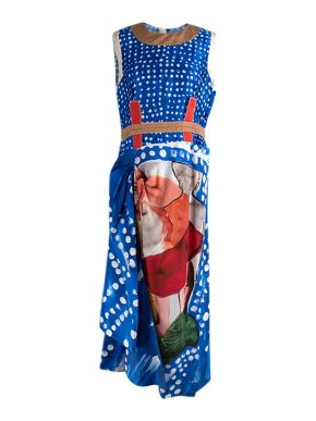 Marni Polka Dot & Statue Motif Long Dress with Gathered Hip