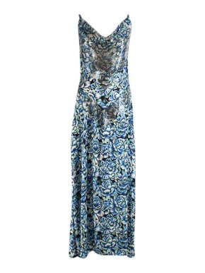 Paco Rabanne blue floral satin & chainmail dress