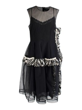 Simone Rocha black tulle plaid & faux-pearl trimmed dress