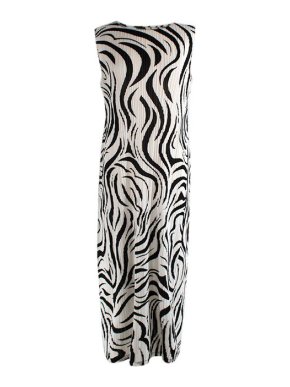 Pleats Please Ivory & Black Pleated Trapeze Dress