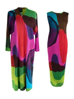 Pleats Please Multicoloured Pleated Dress & Jacket