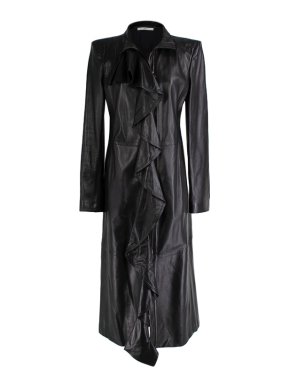 Saint Laurent Vintage Black Leather High Neck Coat Dress
