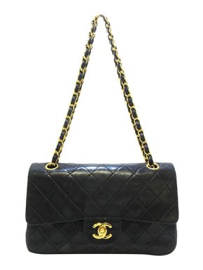 Chanel black lambskin leather quilted small double flap bag