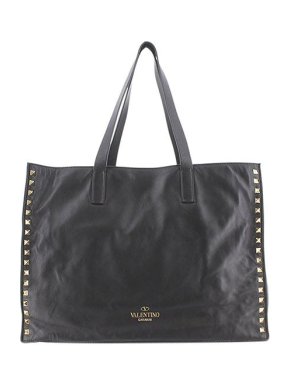 Valentino Garavani black leather Rockstud tote bag