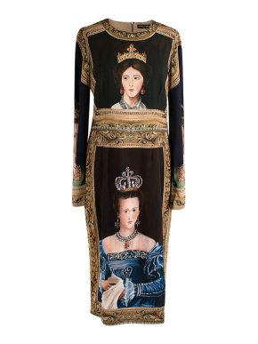 Dolce & Gabbana Royal Portrait Print Midi Dress