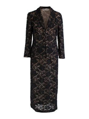 Dolce & Gabbana Black & Nude Floral Lace Jacket & Midi Skirt