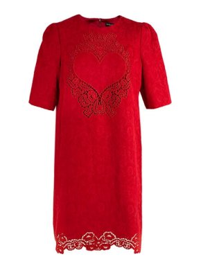 Dolce & Gabbana red brocade heart cut-out shift dress