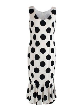 Dolce & Gabbana black & white polkadot silk crepe fit & flare dress