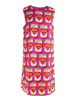 Dolce & Gabbana Pink Silk Soup Can Print Shift Dress