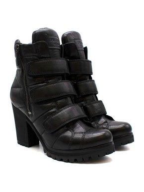 Prada Black Leather Block Heel Ankle Boots