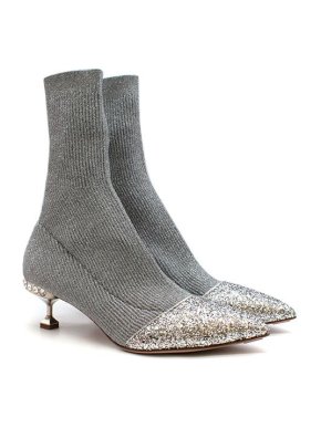 Miu Miu Sequin & Crystal Lurex Sock Boots