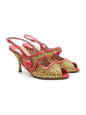 Miu Miu Coral Patent & Gold Glitter Slingbacks
