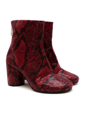 Maison Martin Margiela Red Snakeskin Print Ankle Boots