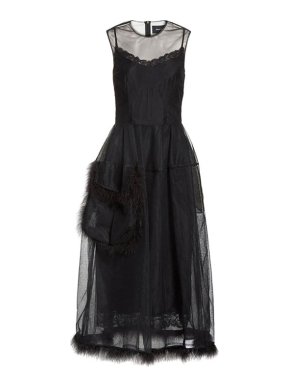 Simone Rocha Teddy Feather Trim Tulle Dress